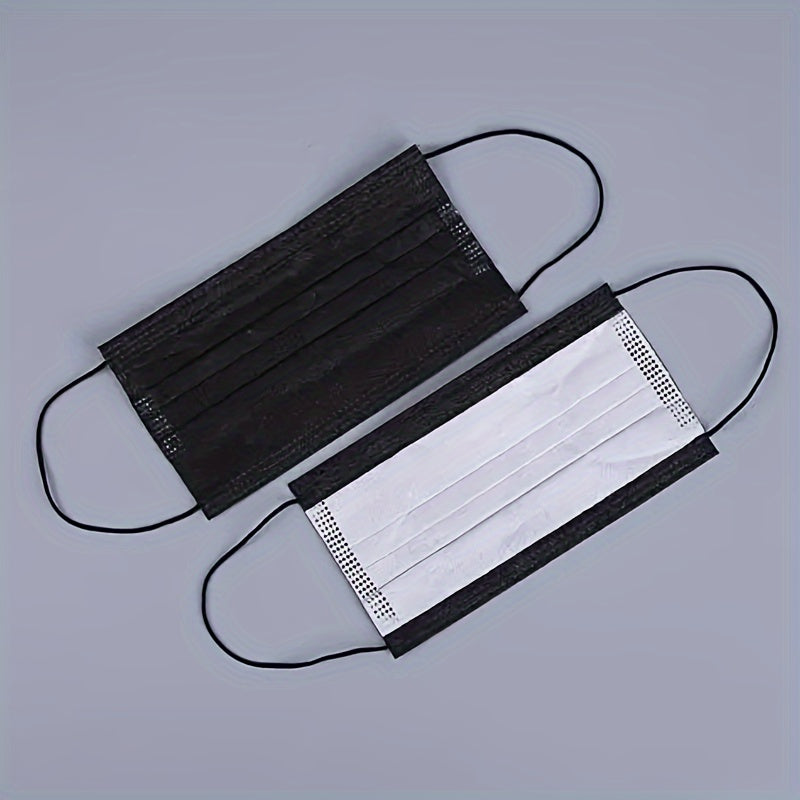 100pcs Durable 3-Layer Face Masks for Adults - Black, Plastic/Polypropylene, Security & Labor Protection