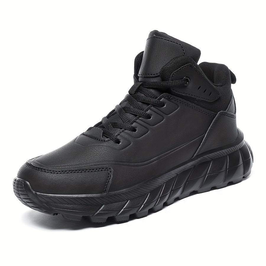 Men'S Breathable Mid-Top Casual Sneakers - Lightweight, Versatile Athletic Shoes with Round Toe, Lace-Up Closure for Running, Hiking & Outdoor Activities, Black, Sizes 39-48