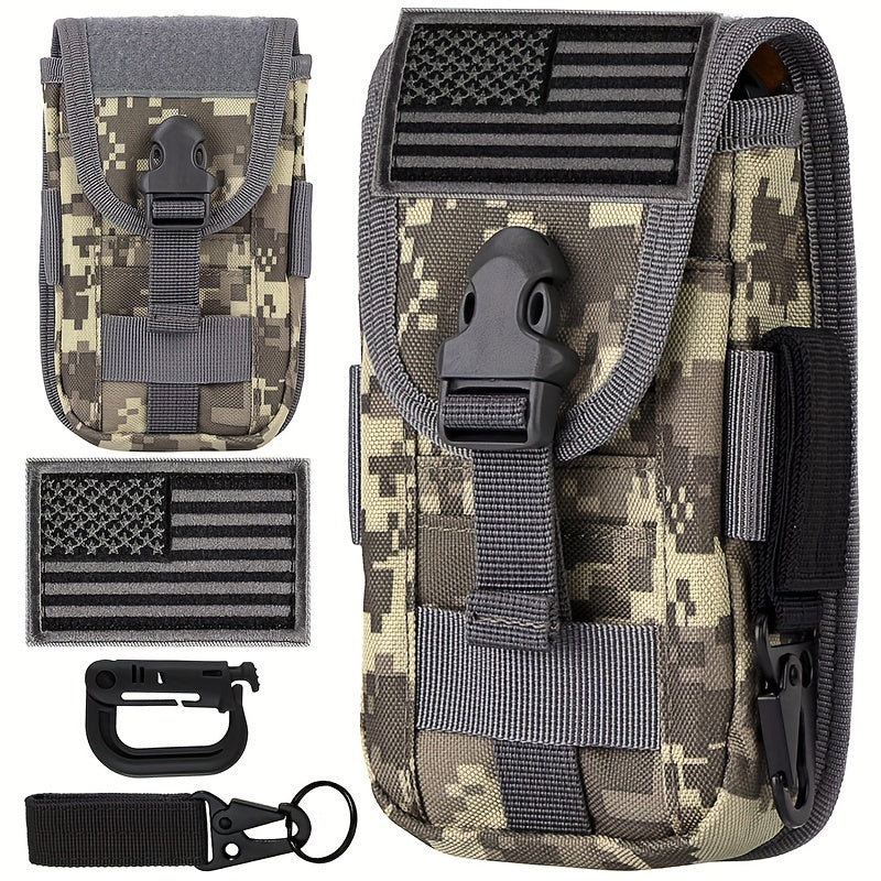 US Flag Patch Tactical Molle Cell Phone Holster Pouch - Smartphone Case for 4.7"-6.7" with Armor Case, D-Ring, and Gear Clip - Waist Bag Belt Gadget Bag