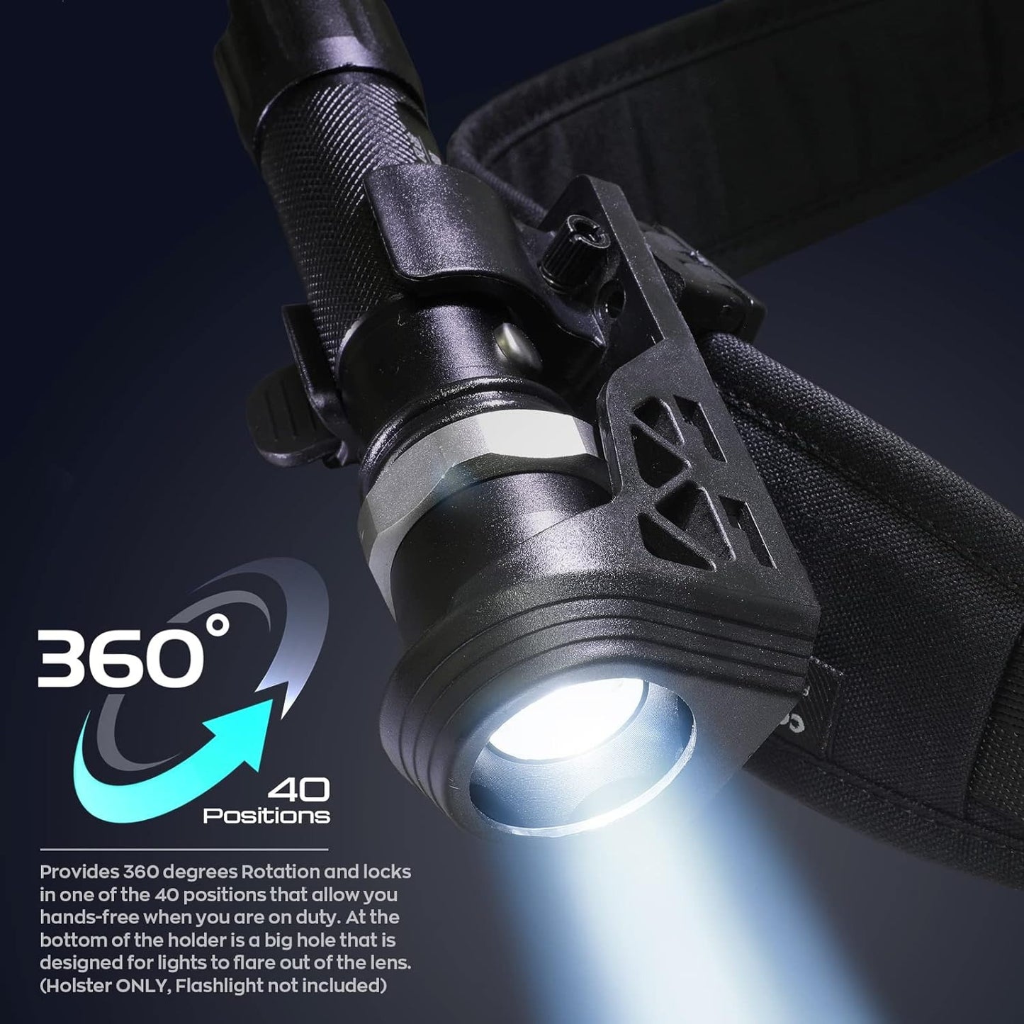 1"-1.55" Dia. Rotatable Flashlight Holster with Lever Side Lock System - Adjustable Belt Holder for Secure Carry - Durable Construction for Outdoor and Tactical Use