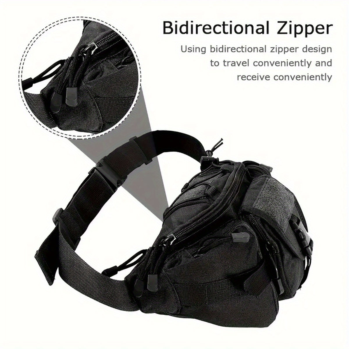 Men‘S Tactical Fanny Pack, Sports Waist Bag with Multiple Pockets, Hydrophobic Oxford Cloth, Zippered Closure, Nylon, Adjustable Strap, for Hiking, Hunting, Fishing, Cycling - Black