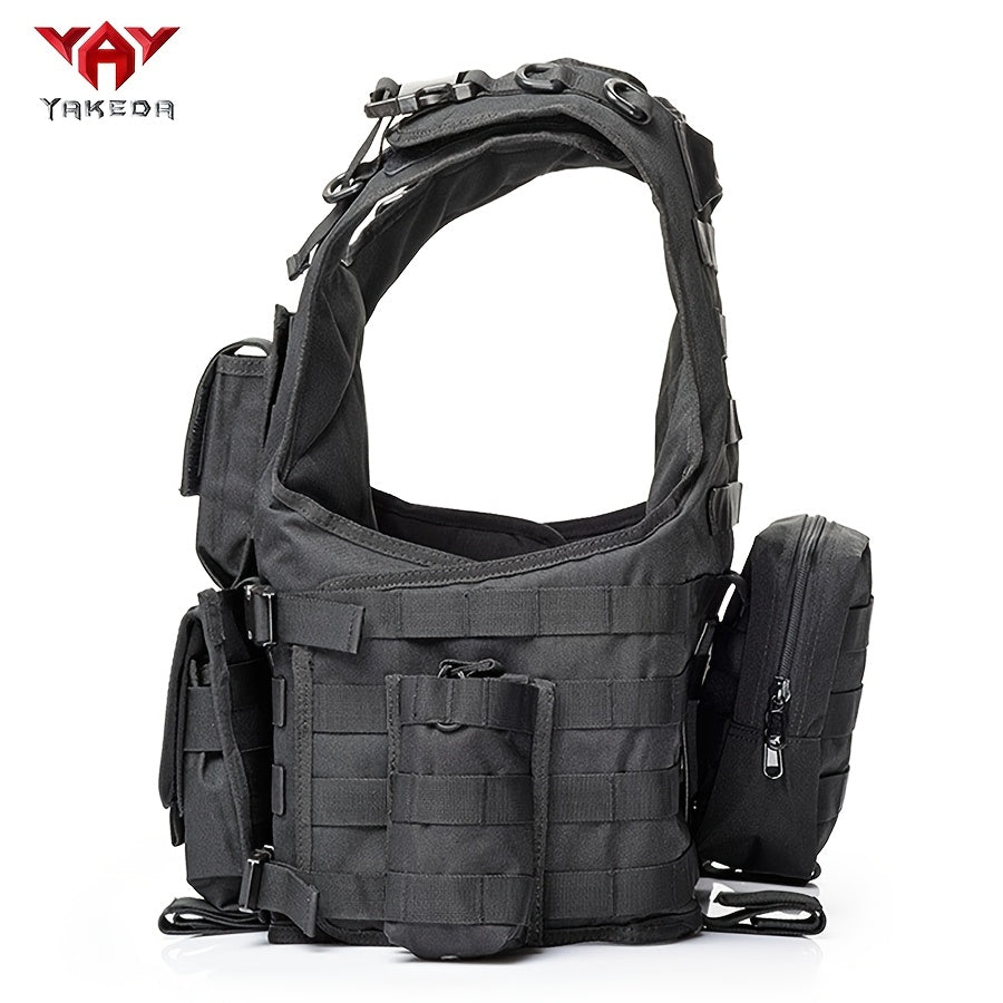 YAKEDA Tactical Vest with Multiple Pockets - 600D Waterproof, Tear-Resistant Polyester for Hunting, Training & Outdoor Sports, Adjustable Straps & Buckles, Black