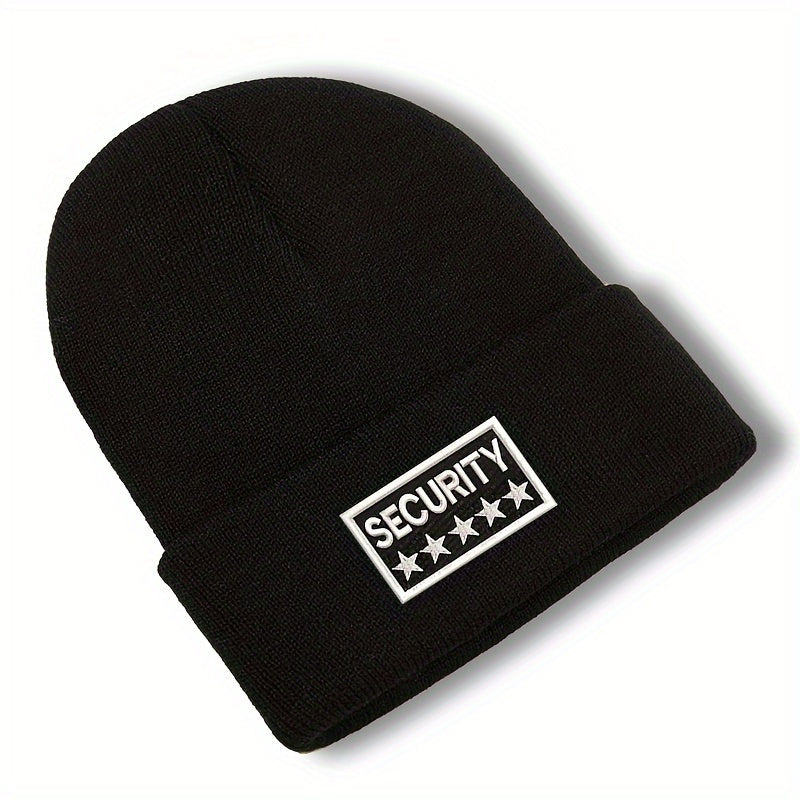 100% Acrylic Unisex Security Embroidered Knit Beanie Cap - Soft, Comfortable, Windproof & Lightweight Winter Hat for Men and Women with Elasticity