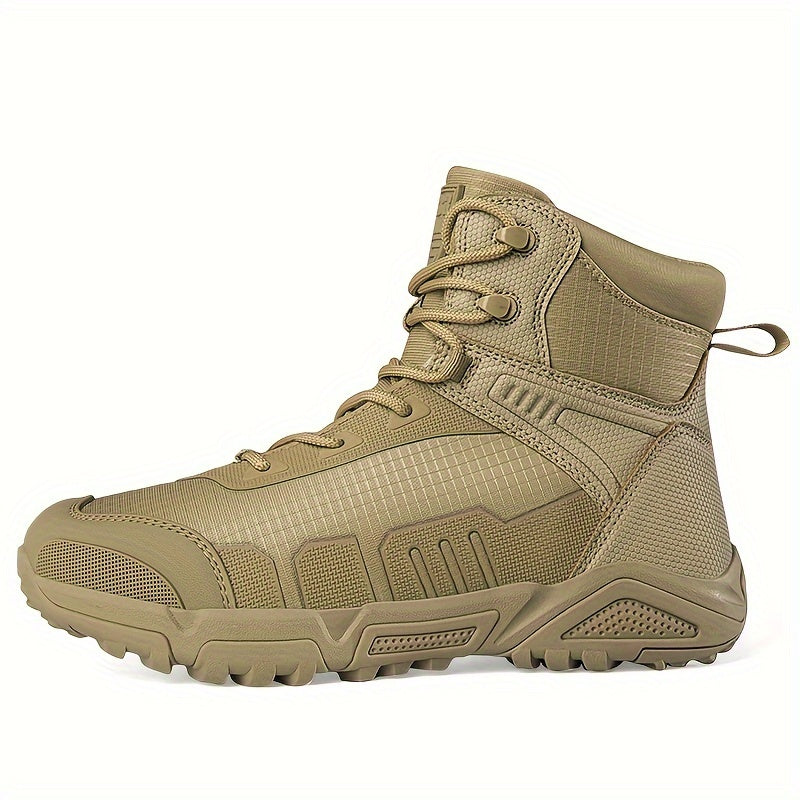 Men's Trendy Solid Hiking Boots, Comfy Non Slip Lace Up Durable Shoes For Men's Outdoor Activities