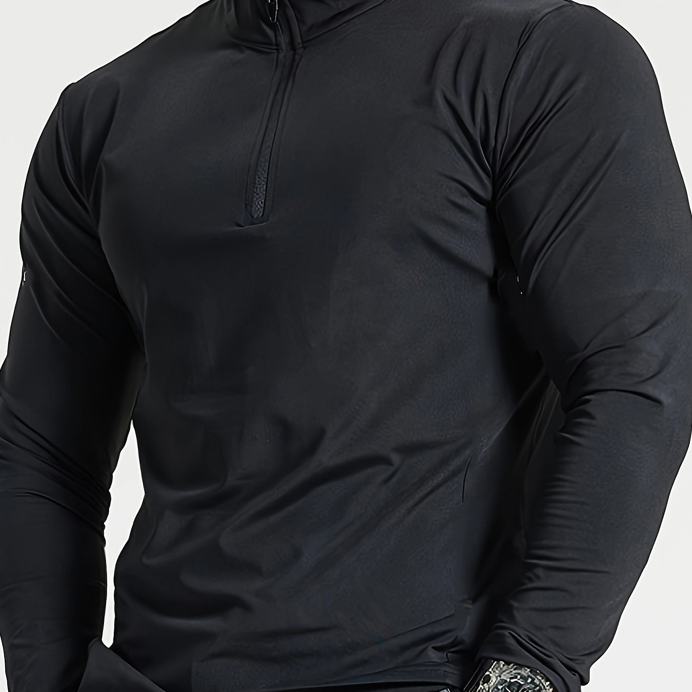 Men's Solid Henley Shirt, Active Half Zipper Stand Collar Slim-fit Long Sleeve Shirt For Spring Fall Outdoor Activities