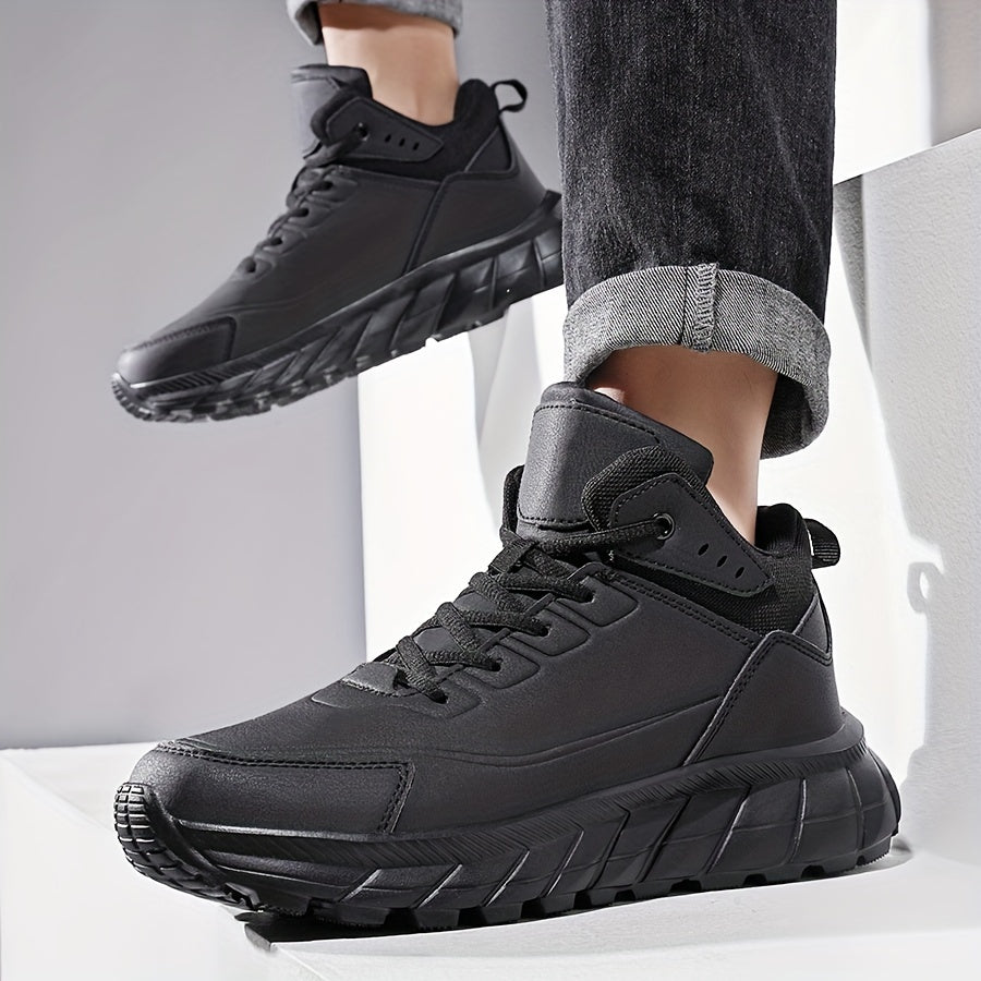 Men'S Breathable Mid-Top Casual Sneakers - Lightweight, Versatile Athletic Shoes with Round Toe, Lace-Up Closure for Running, Hiking & Outdoor Activities, Black, Sizes 39-48