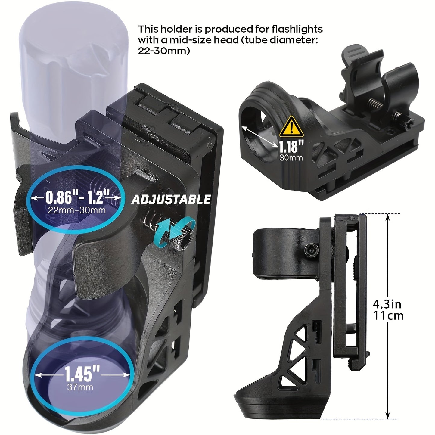 1"-1.55" Dia. Rotatable Flashlight Holster with Lever Side Lock System - Adjustable Belt Holder for Secure Carry - Durable Construction for Outdoor and Tactical Use