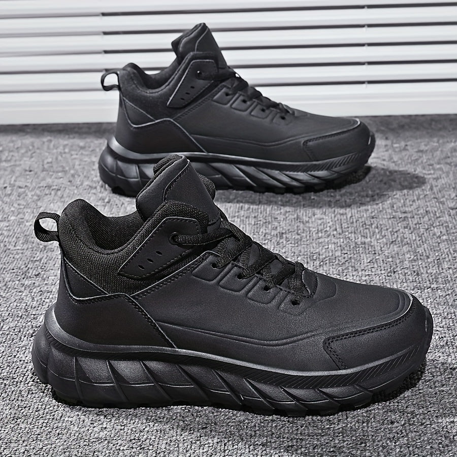 Men'S Breathable Mid-Top Casual Sneakers - Lightweight, Versatile Athletic Shoes with Round Toe, Lace-Up Closure for Running, Hiking & Outdoor Activities, Black, Sizes 39-48