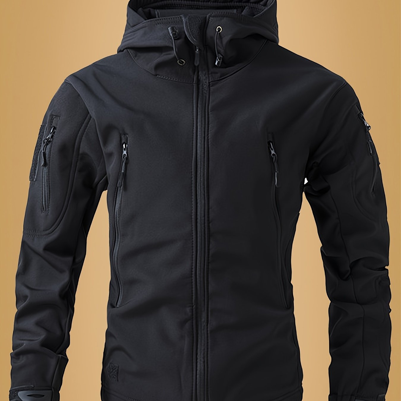 Men'S Tactical Windbreaker Jacket - Black, Full-Zip, Softshell, Windproof for Hiking & Outdoor Sports, Training & Adventure Ready, Durable Polyester Lining, Zipper Closure, Tactical Outdoor Gear|Sporty Windbreaker|Durable Zip
