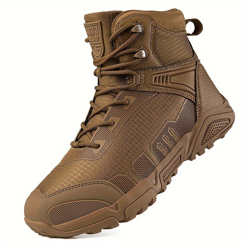 Men's Trendy Solid Hiking Boots, Comfy Non Slip Lace Up Durable Shoes For Men's Outdoor Activities