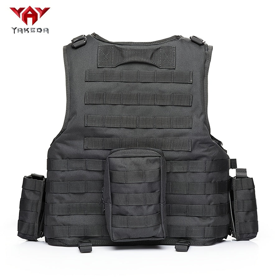 YAKEDA Tactical Vest with Multiple Pockets - 600D Waterproof, Tear-Resistant Polyester for Hunting, Training & Outdoor Sports, Adjustable Straps & Buckles, Black