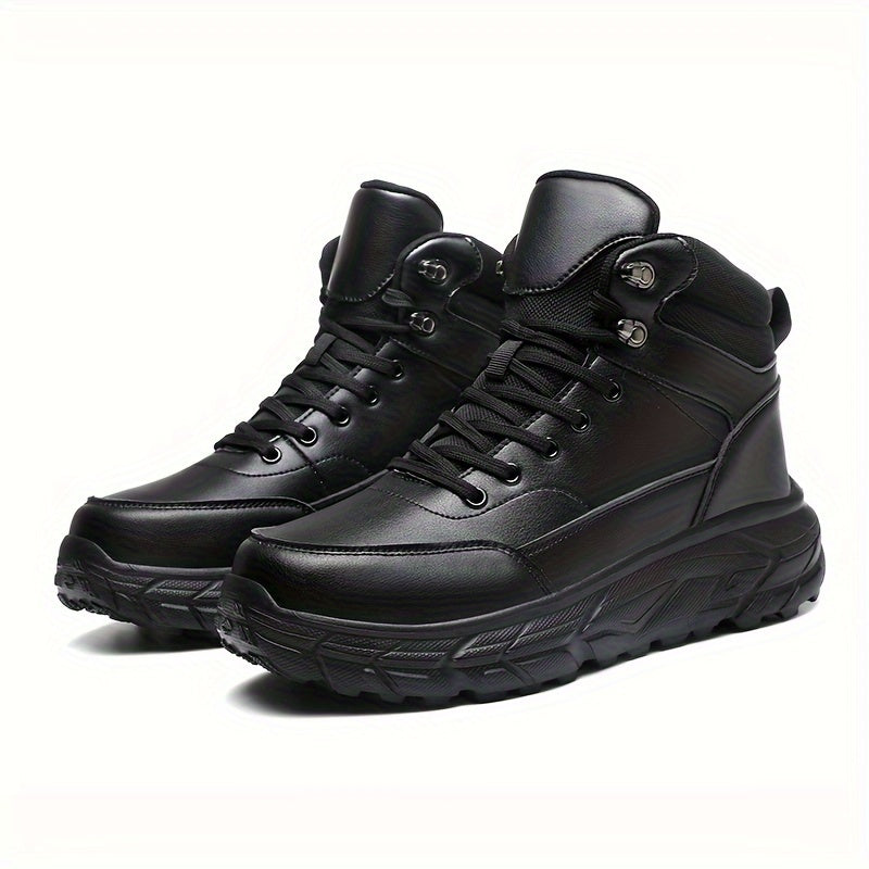 Men'S Casual High-Top Sneakers - Black, Lace-Up, Round Toe, Comfortable for Outdoor & Daily Wear, Stylish Lacing Design, Everyday Comfort Shoes|Stylish High Top Sneakers|Durable Construction, High Top Sneakers