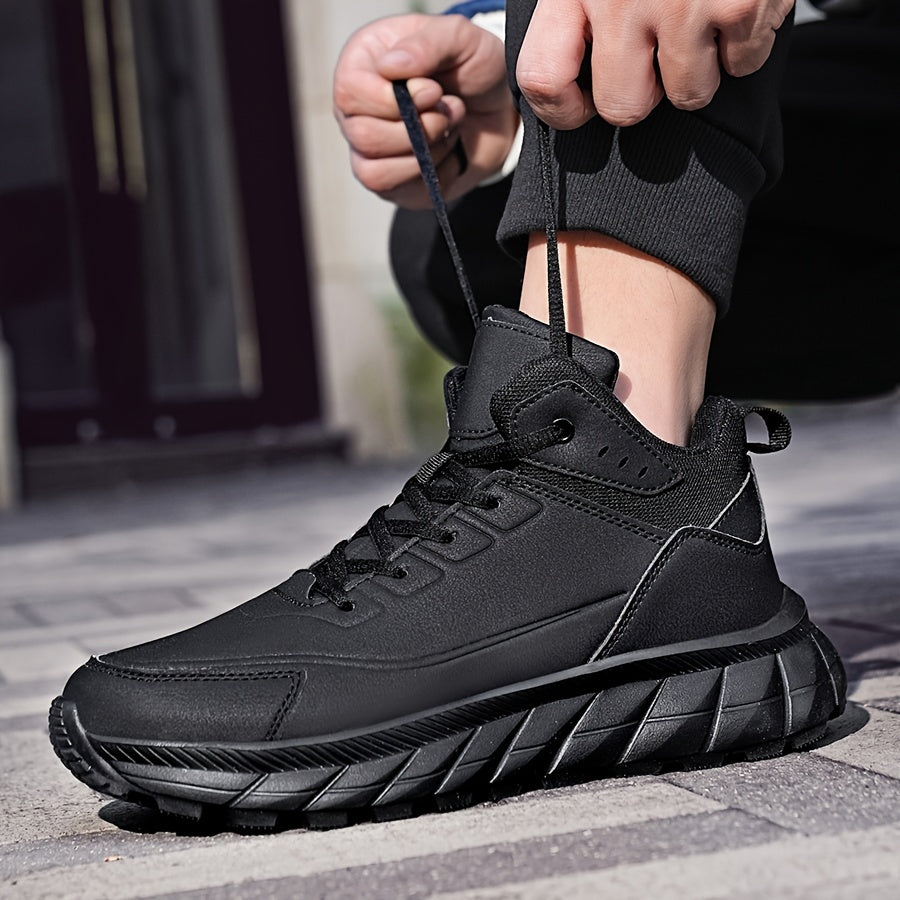 Men'S Breathable Mid-Top Casual Sneakers - Lightweight, Versatile Athletic Shoes with Round Toe, Lace-Up Closure for Running, Hiking & Outdoor Activities, Black, Sizes 39-48