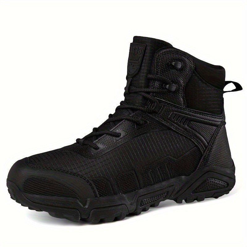 Men's Trendy Solid Hiking Boots, Comfy Non Slip Lace Up Durable Shoes For Men's Outdoor Activities