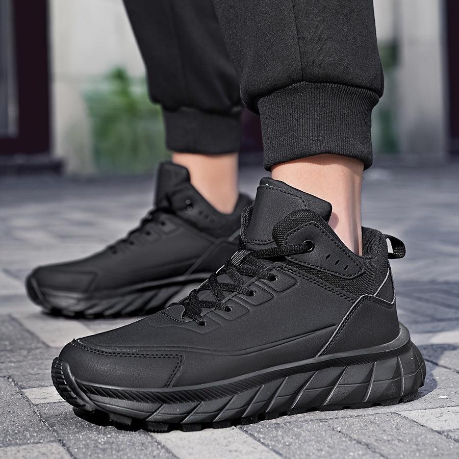 Men'S Breathable Mid-Top Casual Sneakers - Lightweight, Versatile Athletic Shoes with Round Toe, Lace-Up Closure for Running, Hiking & Outdoor Activities, Black, Sizes 39-48