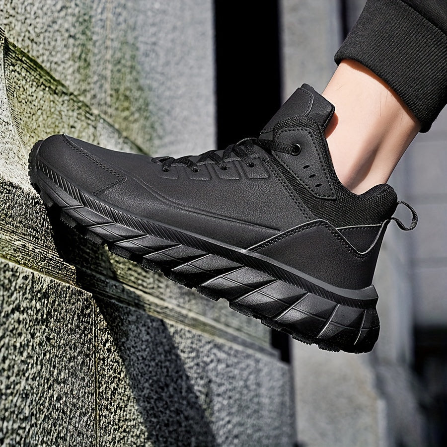 Men'S Breathable Mid-Top Casual Sneakers - Lightweight, Versatile Athletic Shoes with Round Toe, Lace-Up Closure for Running, Hiking & Outdoor Activities, Black, Sizes 39-48