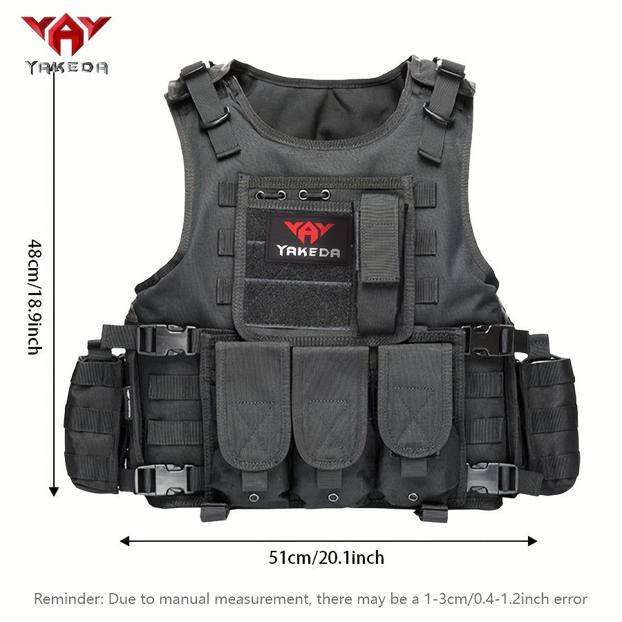 YAKEDA Tactical Vest with Multiple Pockets - 600D Waterproof, Tear-Resistant Polyester for Hunting, Training & Outdoor Sports, Adjustable Straps & Buckles, Black