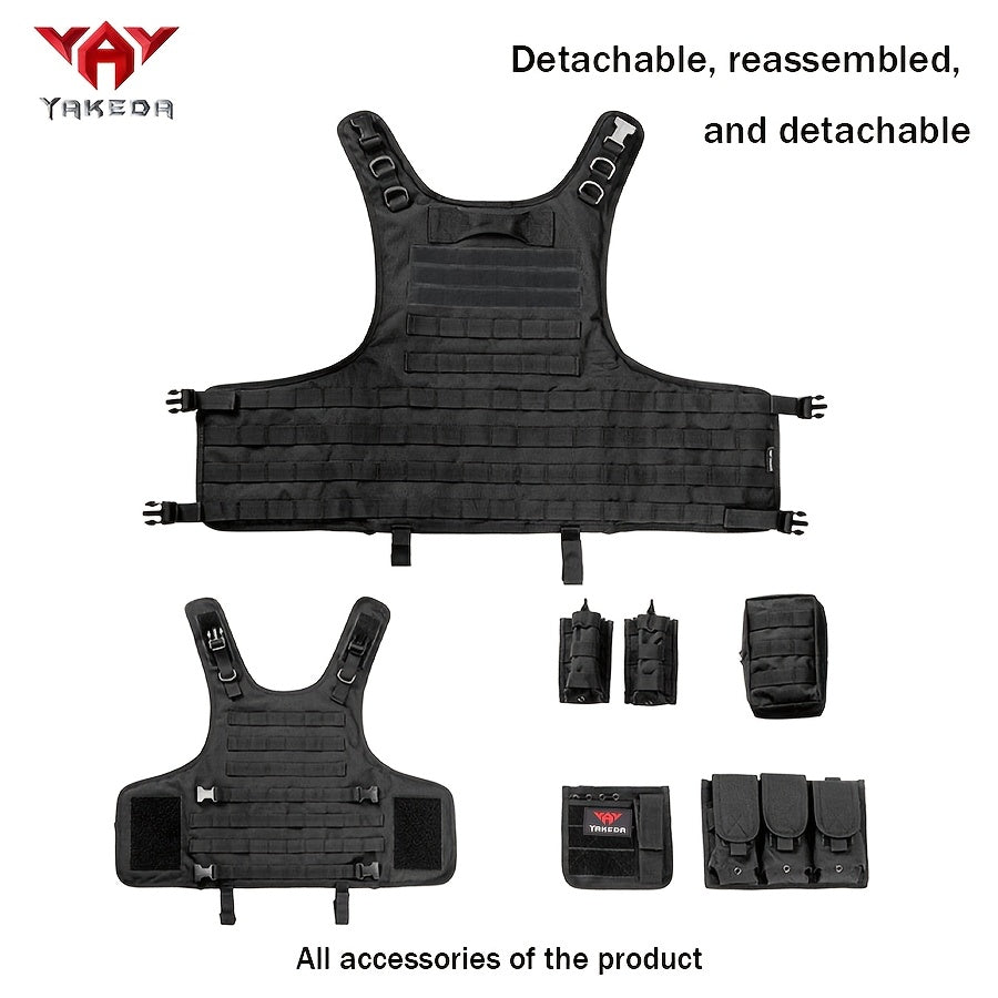 YAKEDA Tactical Vest with Multiple Pockets - 600D Waterproof, Tear-Resistant Polyester for Hunting, Training & Outdoor Sports, Adjustable Straps & Buckles, Black