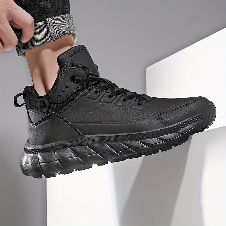 Men'S Breathable Mid-Top Casual Sneakers - Lightweight, Versatile Athletic Shoes with Round Toe, Lace-Up Closure for Running, Hiking & Outdoor Activities, Black, Sizes 39-48