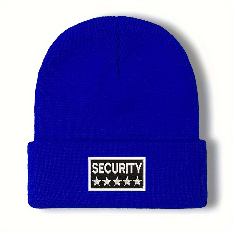 100% Acrylic Unisex Security Embroidered Knit Beanie Cap - Soft, Comfortable, Windproof & Lightweight Winter Hat for Men and Women with Elasticity