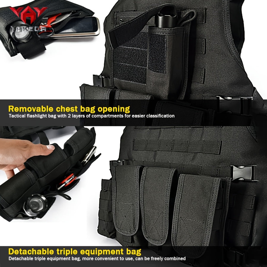 YAKEDA Tactical Vest with Multiple Pockets - 600D Waterproof, Tear-Resistant Polyester for Hunting, Training & Outdoor Sports, Adjustable Straps & Buckles, Black