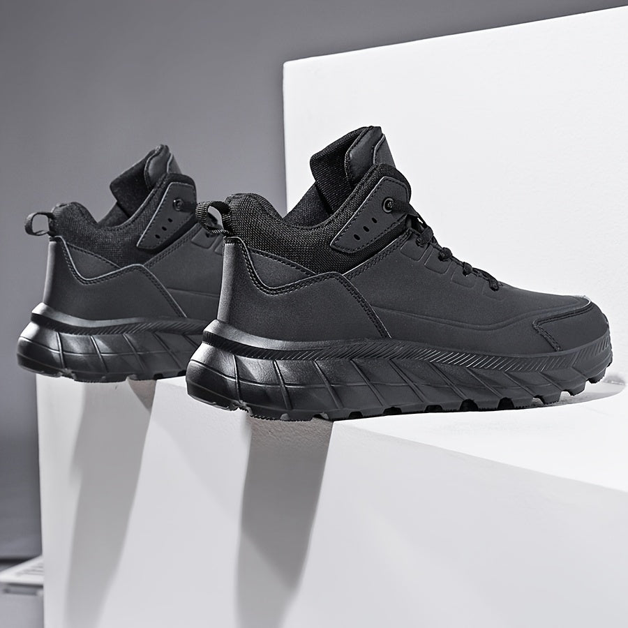 Men'S Breathable Mid-Top Casual Sneakers - Lightweight, Versatile Athletic Shoes with Round Toe, Lace-Up Closure for Running, Hiking & Outdoor Activities, Black, Sizes 39-48