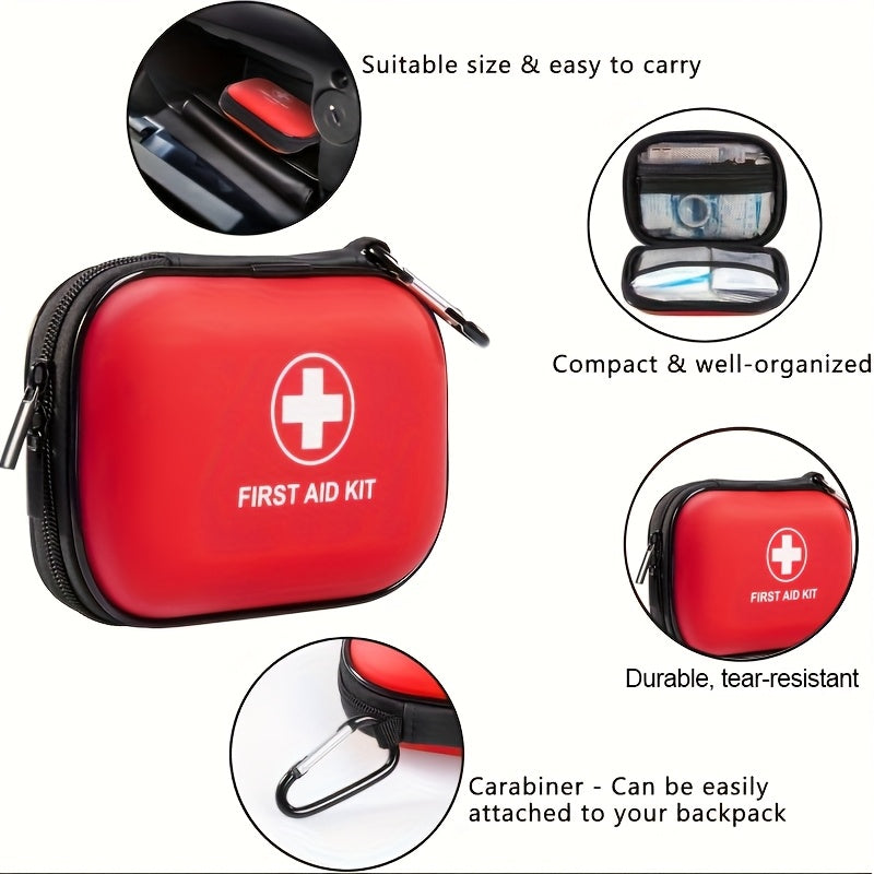 80pcs EVA First Aid Kit, Emergency Survival Aid Package, with Scissors, Tweezers, Bandages, Gloves, Whistle, for Travel, Outdoor Activities, Home, Office, Camping, Hiking, Vehicle Essentials - Red