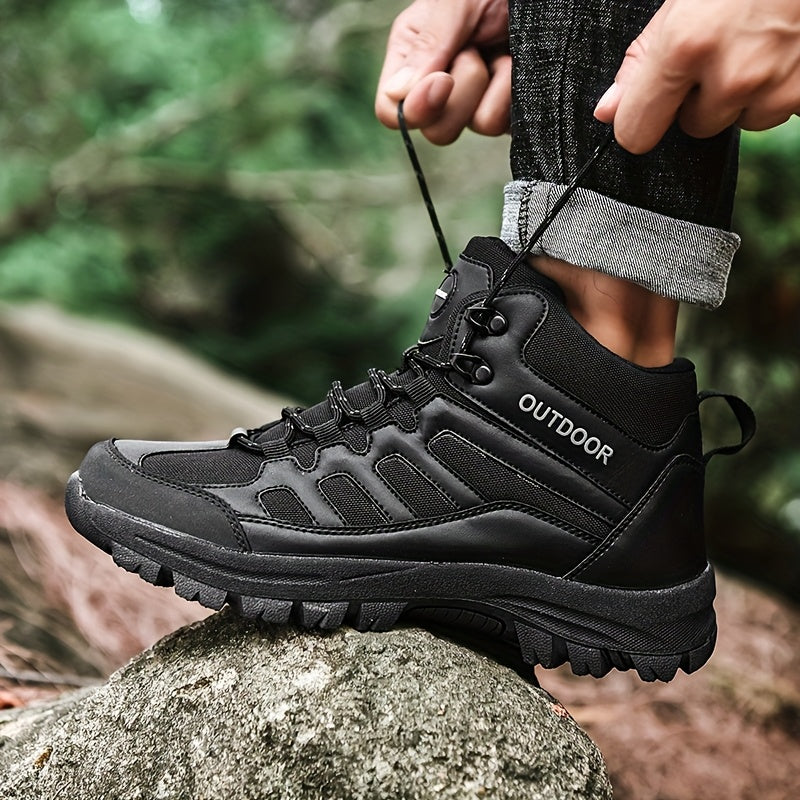 Men'S Large Size High-Top Outdoor Boots - Durable, Versatile Casual Boots with "OUTDOOR" Design, Lace-Up Closure, and Comfortable TPR Sole for Hiking and Casual Attire, Casual Hiking Footwear | Stylish Work Boots | Rugged Tre