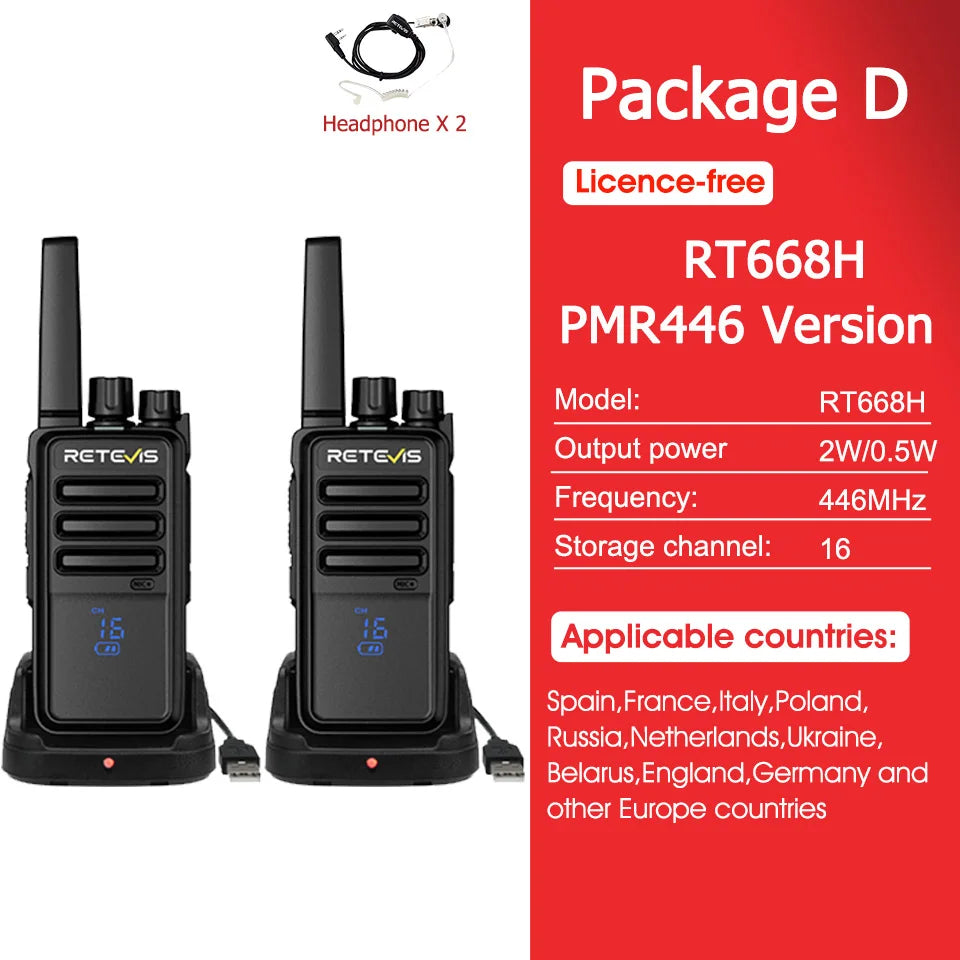 Retevis RT68H RT668H Walkie Talkie License-free Walkie-talkie Long Range Hidden Screen Handy Type-C Radio Communicator Business