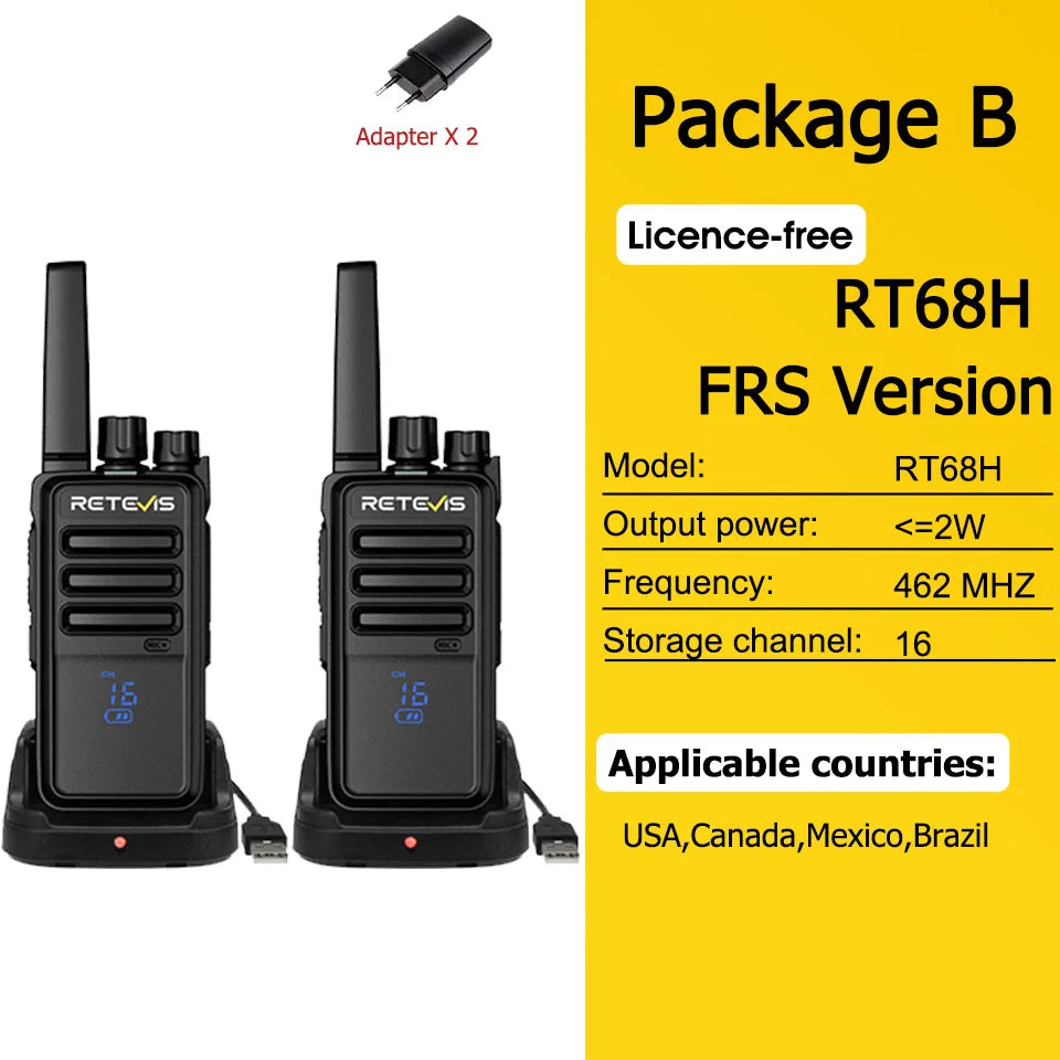 Retevis RT68H RT668H Walkie Talkie License-free Walkie-talkie Long Range Hidden Screen Handy Type-C Radio Communicator Business