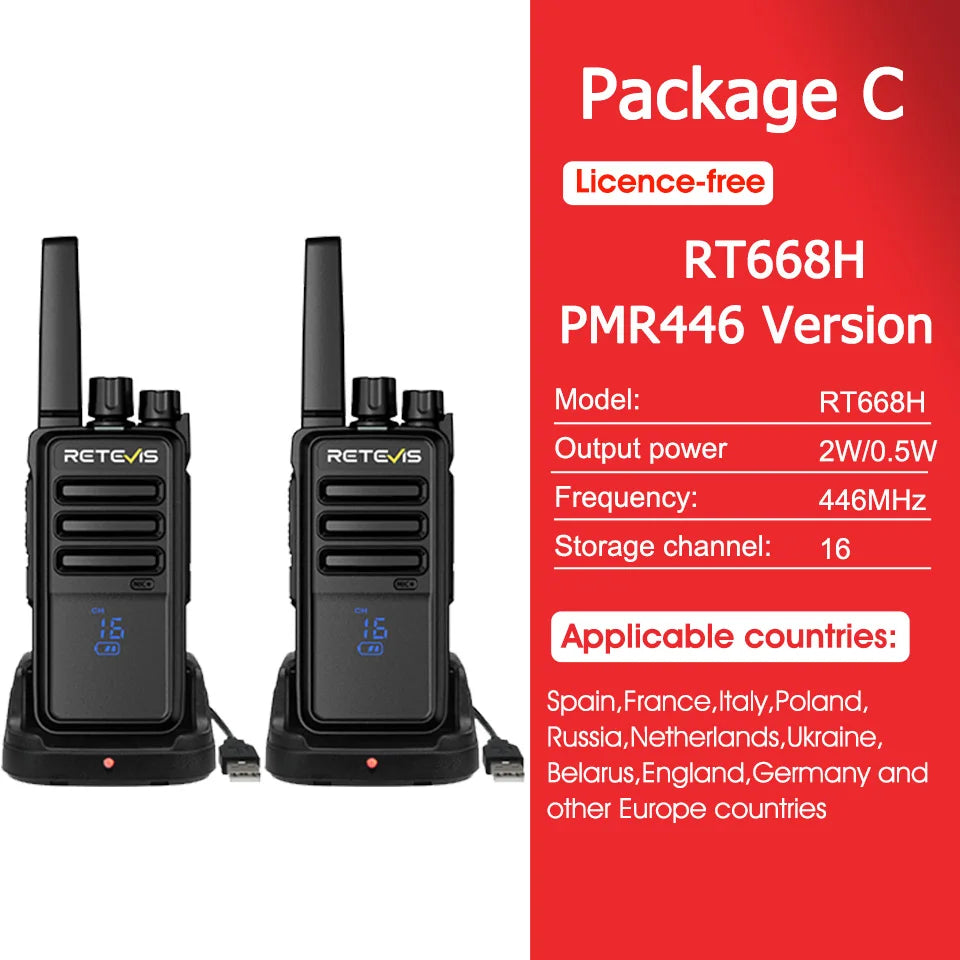 Retevis RT68H RT668H Walkie Talkie License-free Walkie-talkie Long Range Hidden Screen Handy Type-C Radio Communicator Business
