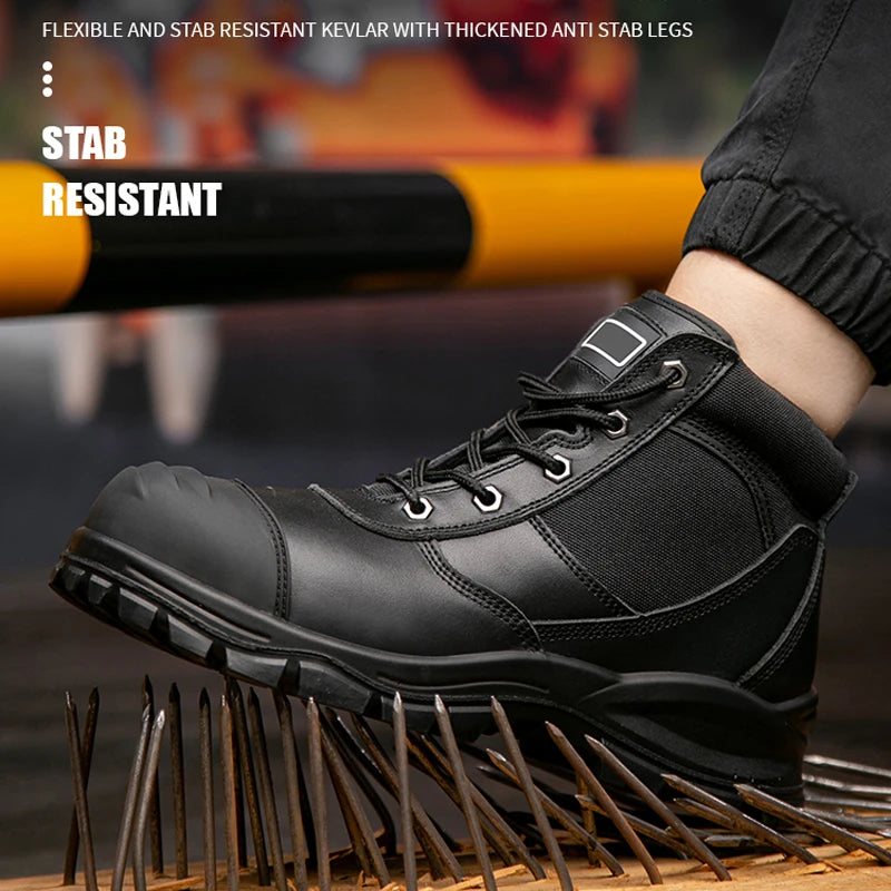 Genuine leather Work Boots Cowhide Safety Shoes Men waterproof Protection Shoes Puncture-Proof Indestructible shoes Steel Toe