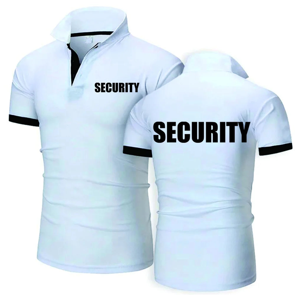 Summer Men Polo Shirt Security Uniform Print Men Tshirt Fashion Pullover HipHop Harajuku Men Short Sleeve Brand High Quality Tee