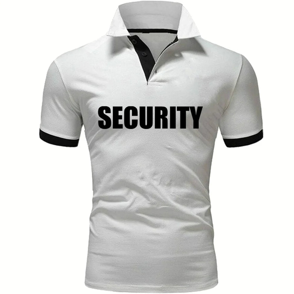Summer Men Polo Shirt Security Uniform Print Men Tshirt Fashion Pullover HipHop Harajuku Men Short Sleeve Brand High Quality Tee