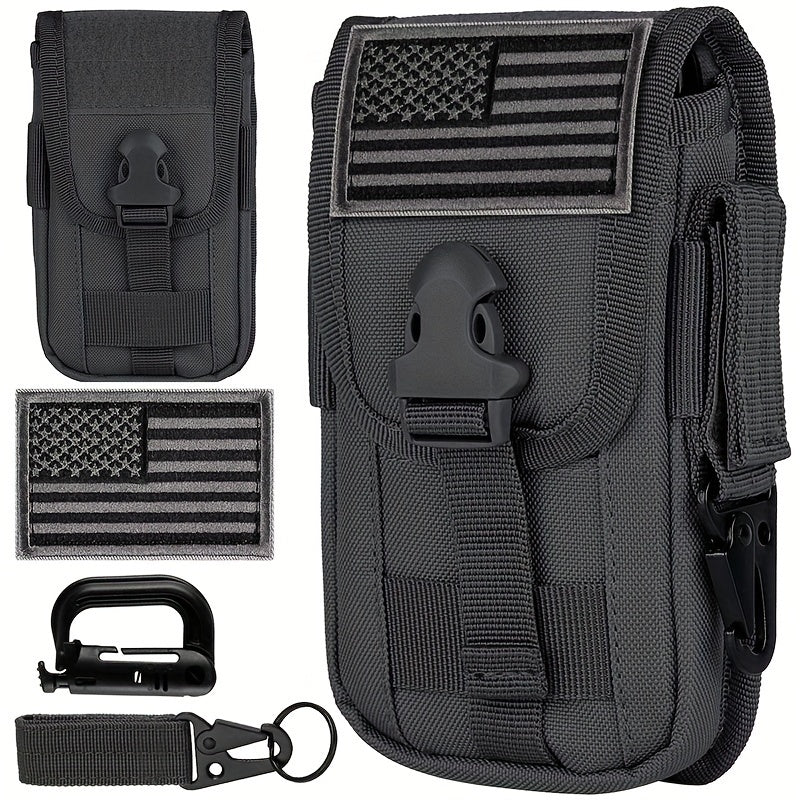 US Flag Patch Tactical Molle Cell Phone Holster Pouch - Smartphone Case for 4.7"-6.7" with Armor Case, D-Ring, and Gear Clip - Waist Bag Belt Gadget Bag