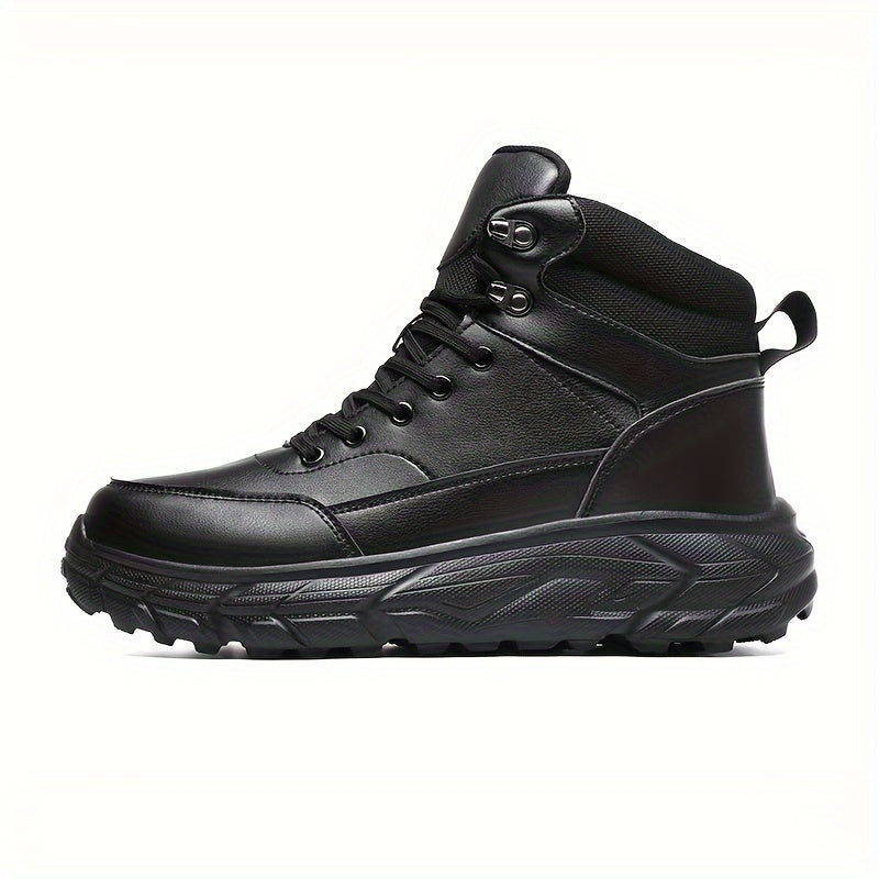 Men'S Casual High-Top Sneakers - Black, Lace-Up, Round Toe, Comfortable for Outdoor & Daily Wear, Stylish Lacing Design, Everyday Comfort Shoes|Stylish High Top Sneakers|Durable Construction, High Top Sneakers