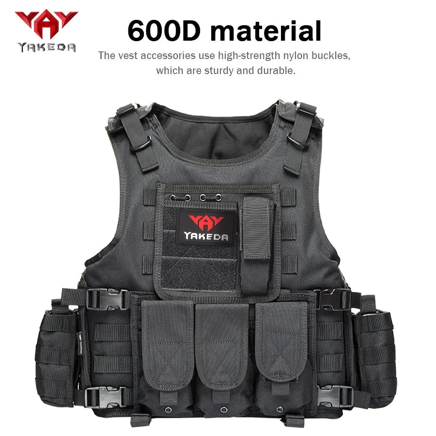 YAKEDA Tactical Vest with Multiple Pockets - 600D Waterproof, Tear-Resistant Polyester for Hunting, Training & Outdoor Sports, Adjustable Straps & Buckles, Black