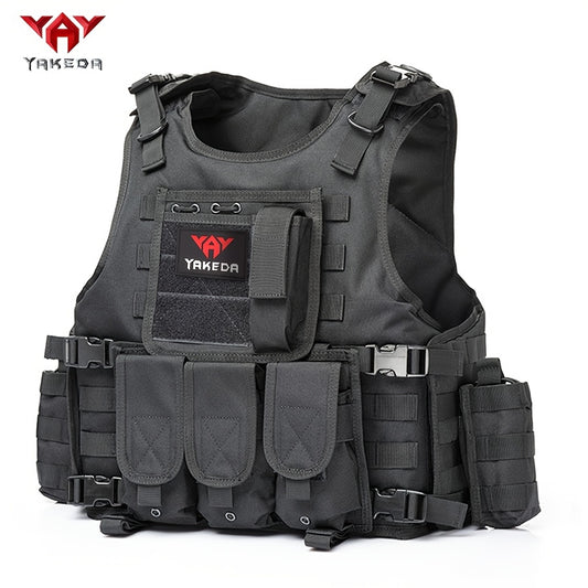 YAKEDA Tactical Vest with Multiple Pockets - 600D Waterproof, Tear-Resistant Polyester for Hunting, Training & Outdoor Sports, Adjustable Straps & Buckles, Black