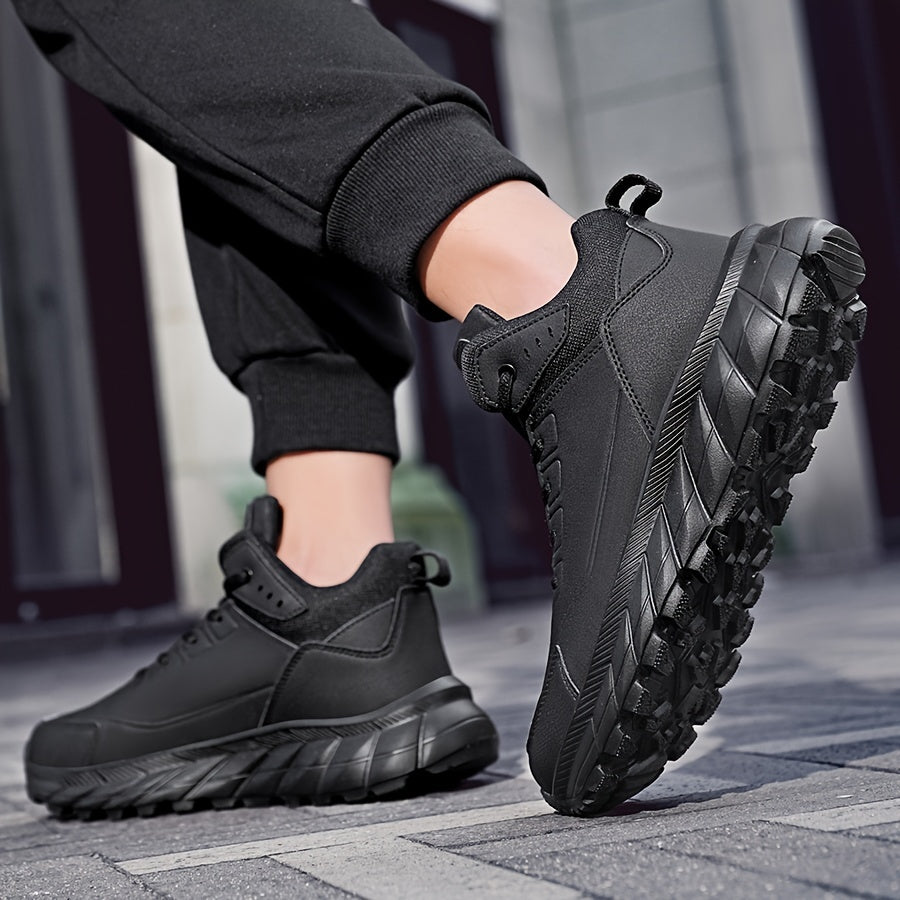 Men'S Breathable Mid-Top Casual Sneakers - Lightweight, Versatile Athletic Shoes with Round Toe, Lace-Up Closure for Running, Hiking & Outdoor Activities, Black, Sizes 39-48