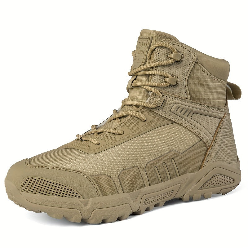 Men's Trendy Solid Hiking Boots, Comfy Non Slip Lace Up Durable Shoes For Men's Outdoor Activities