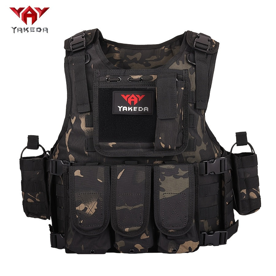 YAKEDA Tactical Vest with Multiple Pockets - 600D Waterproof, Tear-Resistant Polyester for Hunting, Training & Outdoor Sports, Adjustable Straps & Buckles, Black