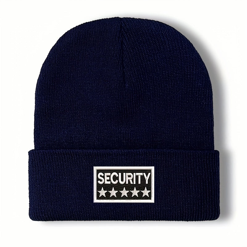 100% Acrylic Unisex Security Embroidered Knit Beanie Cap - Soft, Comfortable, Windproof & Lightweight Winter Hat for Men and Women with Elasticity