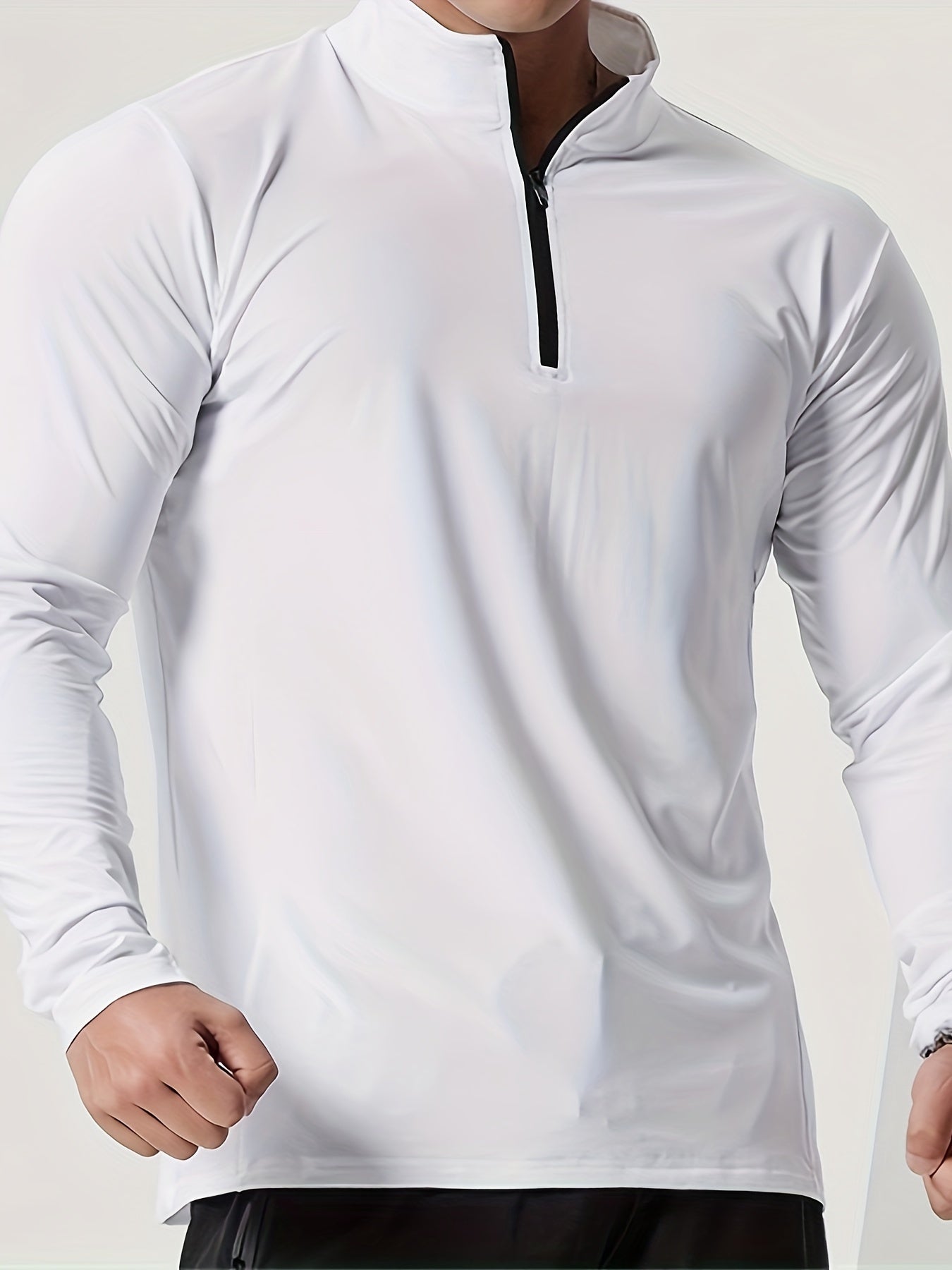 Men's Solid Henley Shirt, Active Half Zipper Stand Collar Slim-fit Long Sleeve Shirt For Spring Fall Outdoor Activities