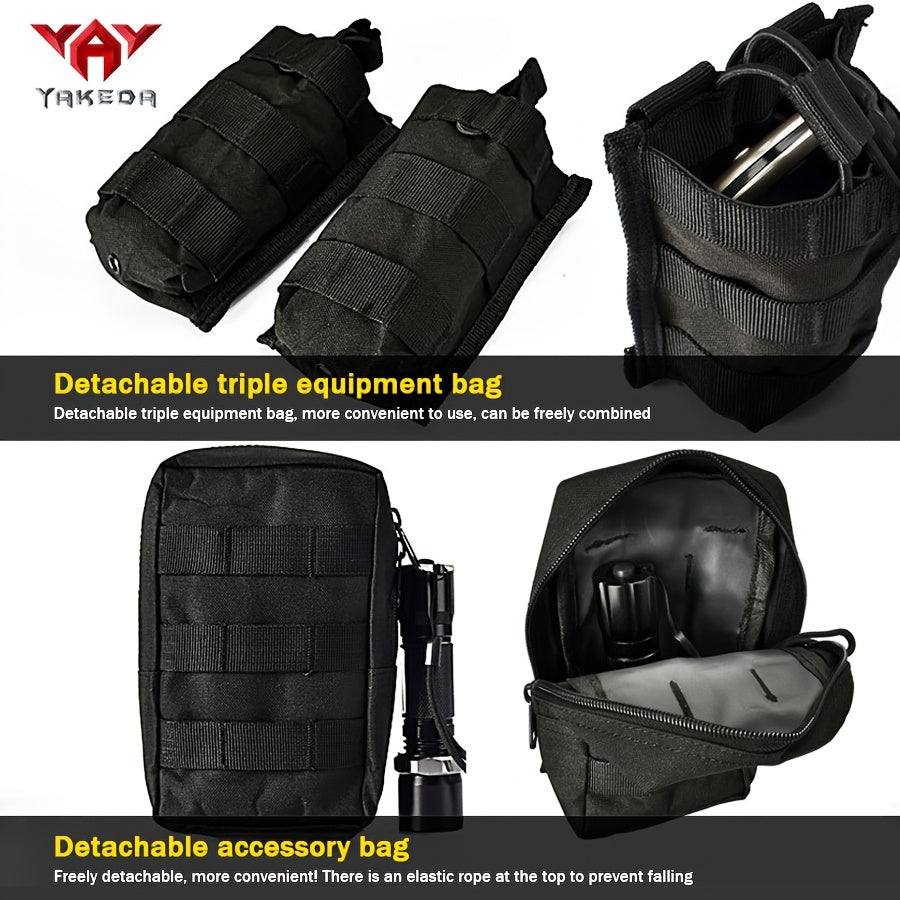 YAKEDA Tactical Vest with Multiple Pockets - 600D Waterproof, Tear-Resistant Polyester for Hunting, Training & Outdoor Sports, Adjustable Straps & Buckles, Black