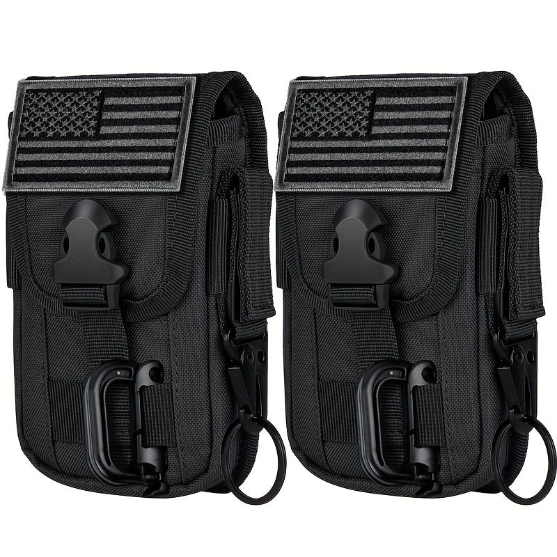 US Flag Patch Tactical Molle Cell Phone Holster Pouch - Smartphone Case for 4.7"-6.7" with Armor Case, D-Ring, and Gear Clip - Waist Bag Belt Gadget Bag