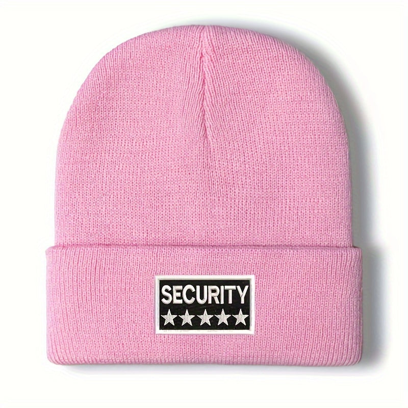 100% Acrylic Unisex Security Embroidered Knit Beanie Cap - Soft, Comfortable, Windproof & Lightweight Winter Hat for Men and Women with Elasticity