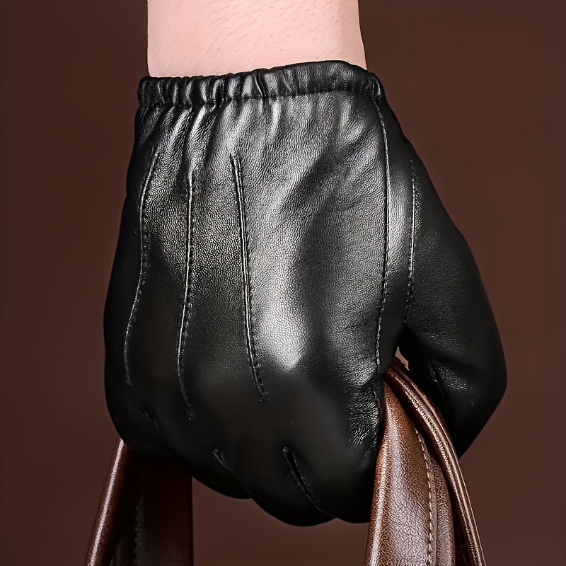 2-Pack PU Leather Touchscreen Driving Gloves for Men, Thin Warm Lined Riding Gloves for Fall and Winter
