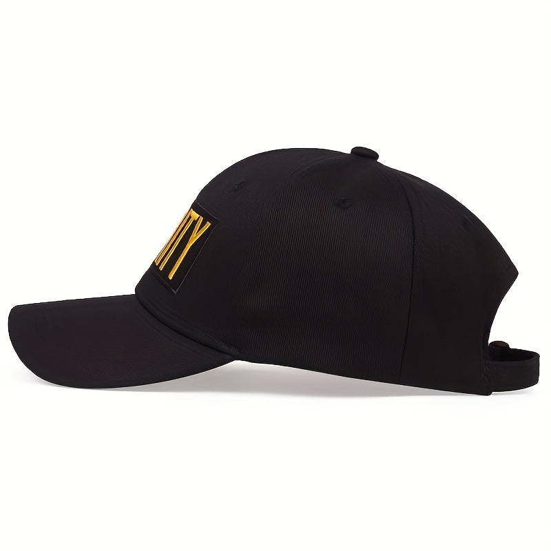 1 Men's Tactical "SECURITY" Baseball Cap - Black, Sun-Protective Polyester, Adjustable Buckle Closure, Hand-Washable for Casual Outdoor Wear in Spring/Summer