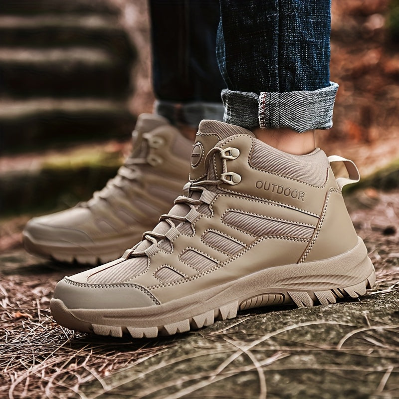 Men'S Large Size High-Top Outdoor Boots - Durable, Versatile Casual Boots with "OUTDOOR" Design, Lace-Up Closure, and Comfortable TPR Sole for Hiking and Casual Attire, Casual Hiking Footwear | Stylish Work Boots | Rugged Tre