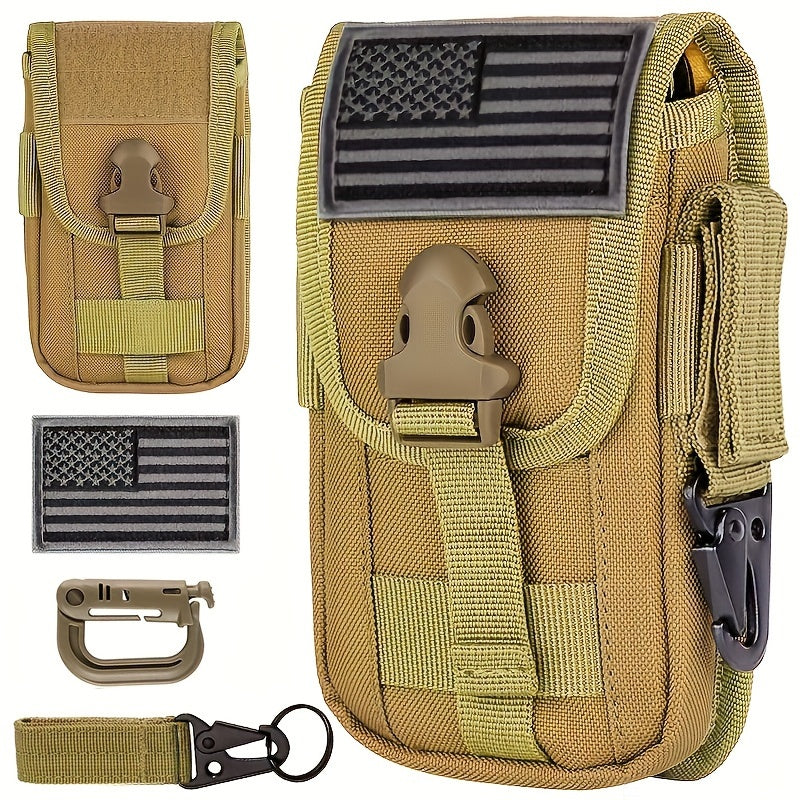 US Flag Patch Tactical Molle Cell Phone Holster Pouch - Smartphone Case for 4.7"-6.7" with Armor Case, D-Ring, and Gear Clip - Waist Bag Belt Gadget Bag